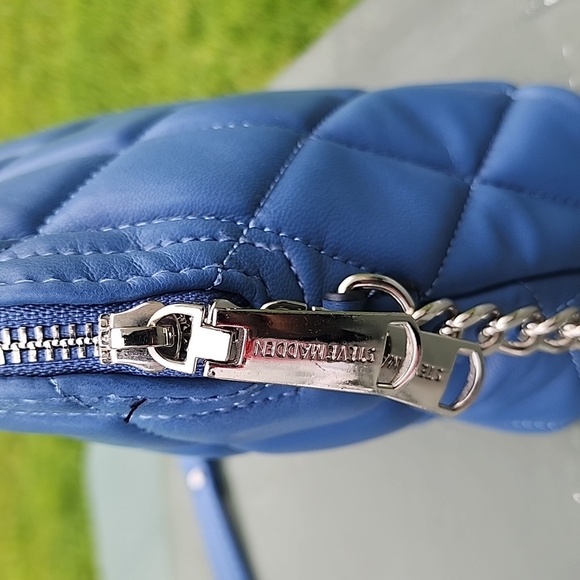 NWOT Steve Madden Designer Quilted Ocean Blue Silver Chain Crossbody Bag Purse - Picture 9 of 12